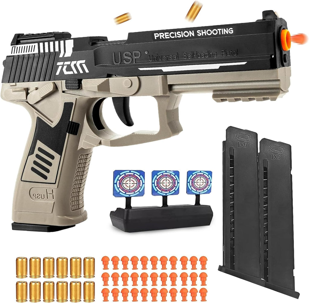12-Shell Ejecting Fidget Toy Gun Blaster with 60 Safe Foam Bullets - Realistic Shooting Game & Educational Model for Kids, Ideal Gift for Boys and Girls