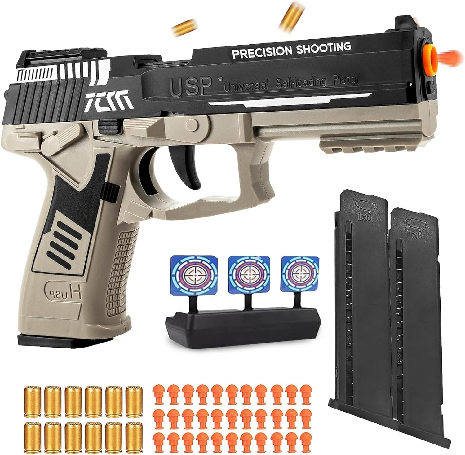 12-Shell Ejecting Fidget Toy Gun Blaster with 60 Safe Foam Bullets - Realistic Shooting Game & Educational Model for Kids, Ideal Gift for Boys and Girls
